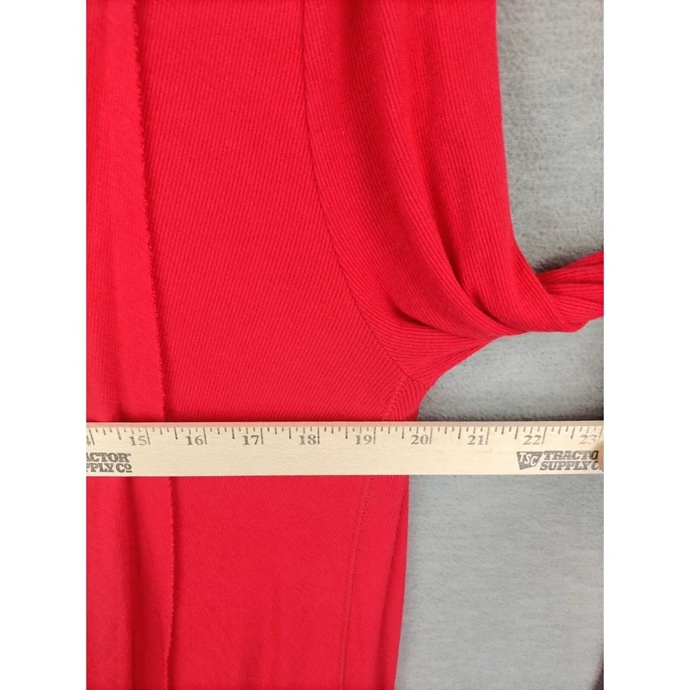 Free People Womens Sweater L Red Oversized Turtleneck‎ V Cut Out Party Holiday